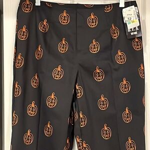 Black and Orange Pumpkin Print Women's Pants